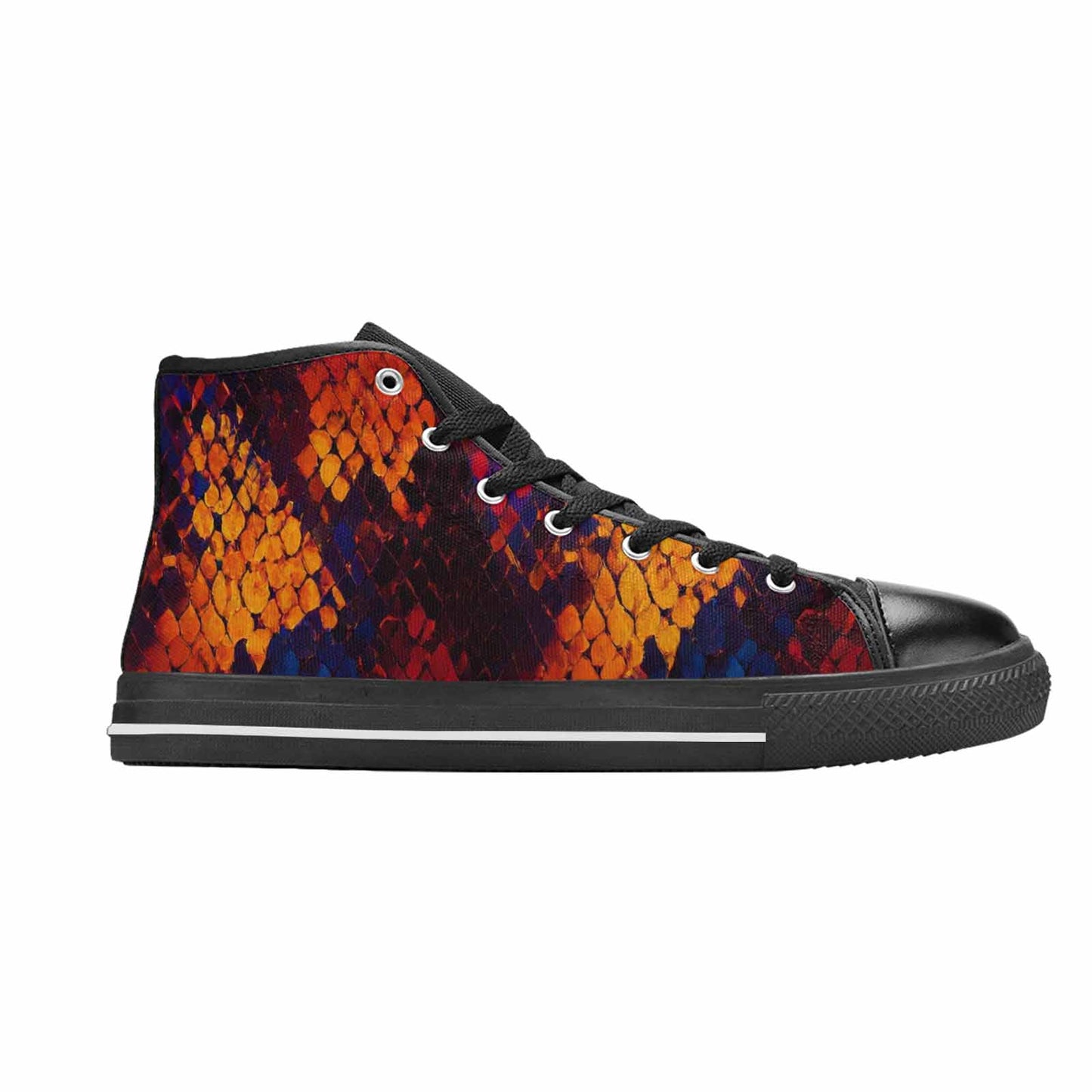 WOMEN'S Dark Snake Print High Top Canvas Vibrant Chaos Custom Shoes