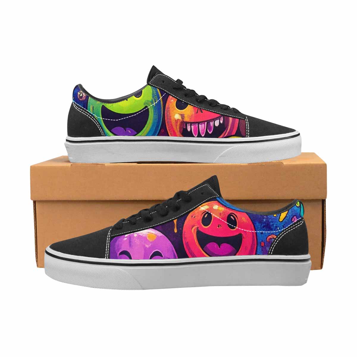 WOMEN'S Yellow Smiley Face Canvas Lace-Up Neon Fantasy Sneakers