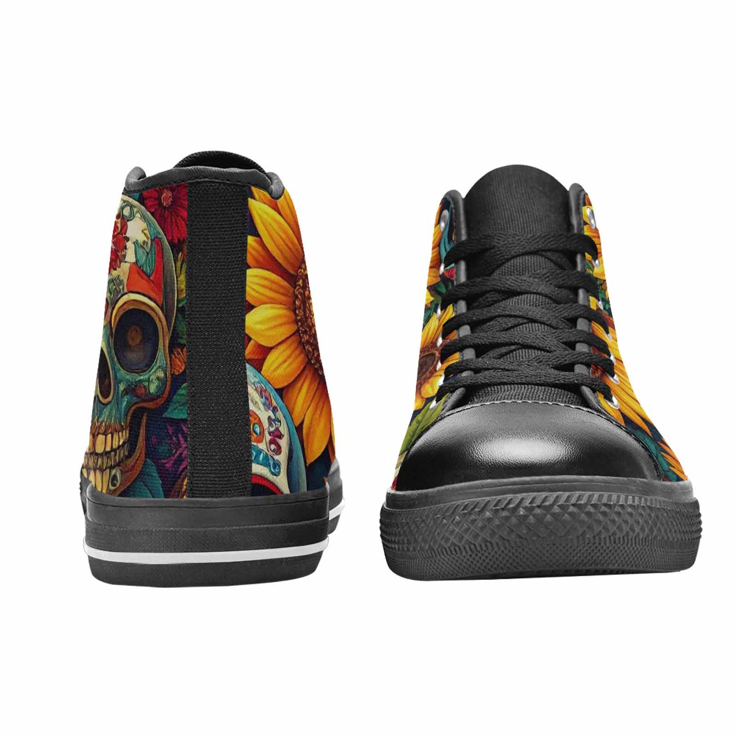 MEN'S Sunflower Skulls Print High Top Canvas Vibrant Chaos Shoes