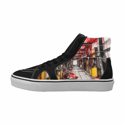 MEN'S Liminal Black & Red Ink High Top Canvas Statement Neon Fantasy Custom Art Shoes