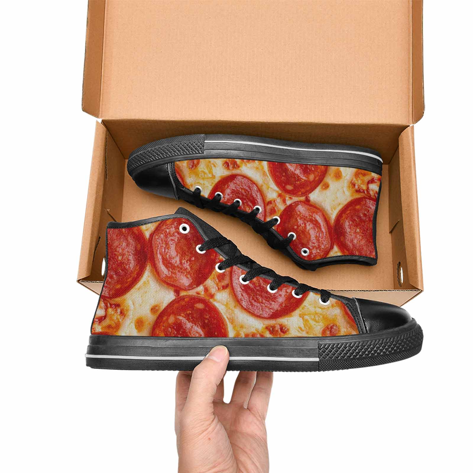 WOMEN'S Pepperoni Pizza Print High Top Canvas Dark Academia Shoes