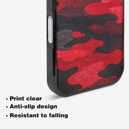 iPhone 16 Case — Tactical Camo Red Black Custom, Custom Art Phone Cover