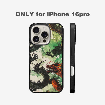 iPhone 16 Pro Case — Dragon Scale Black Green Ink Dragons, Custom Designed Case Cover