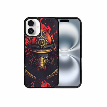 iPhone 16 Plus Case — Firefighter Pattern Flames Axes Helmets Seamless, Personalized Phone Case