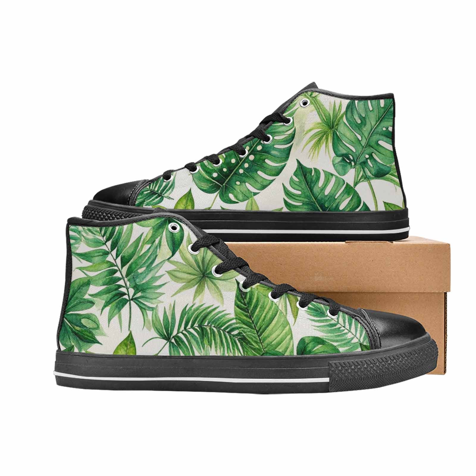 MEN'S Seven-Point Palmate Leaf High Top Canvas Vibrant Chaos Custom Sneakers