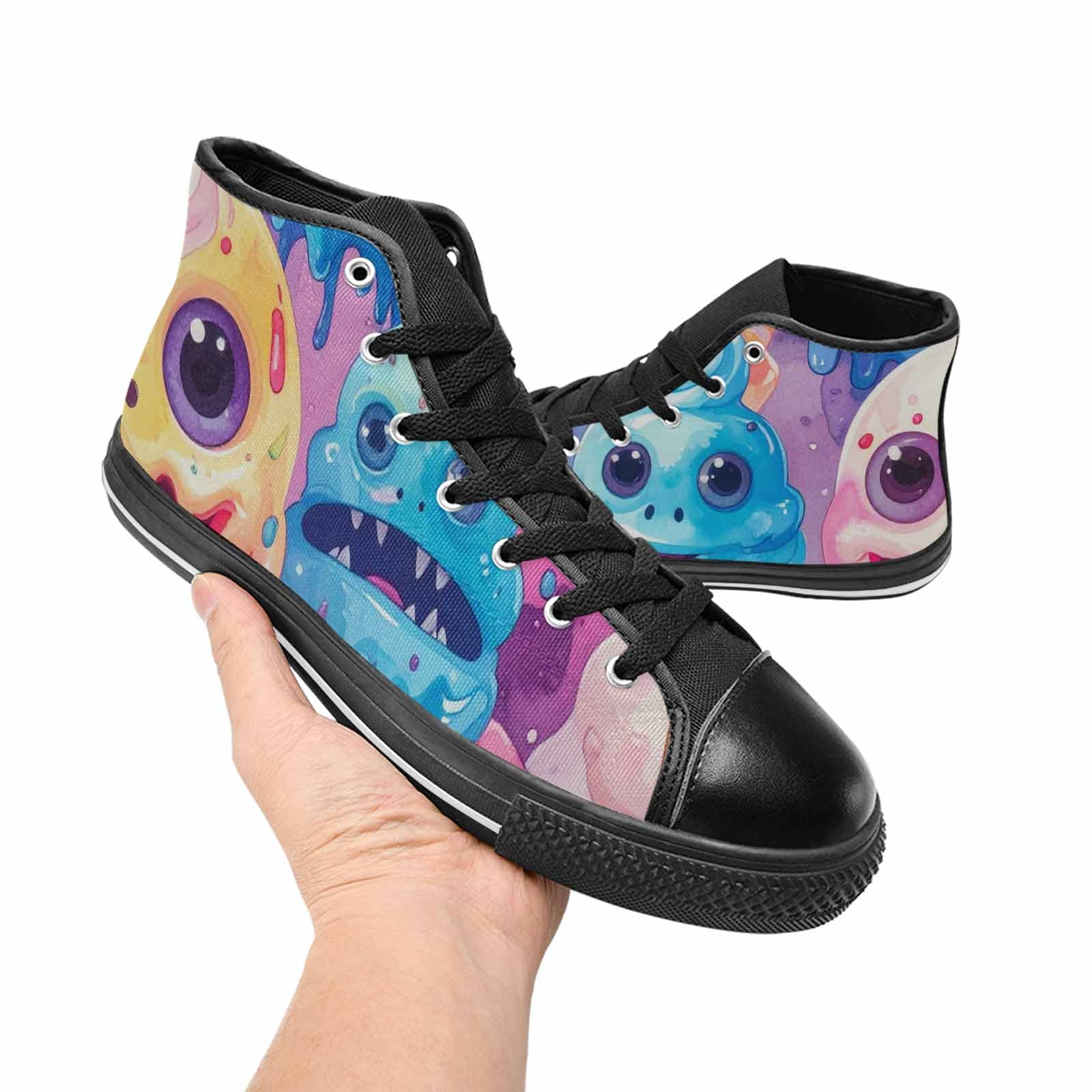 MEN'S Melting Icecream Cone Monster High Top Canvas Neon Fantasy Custom Shoes