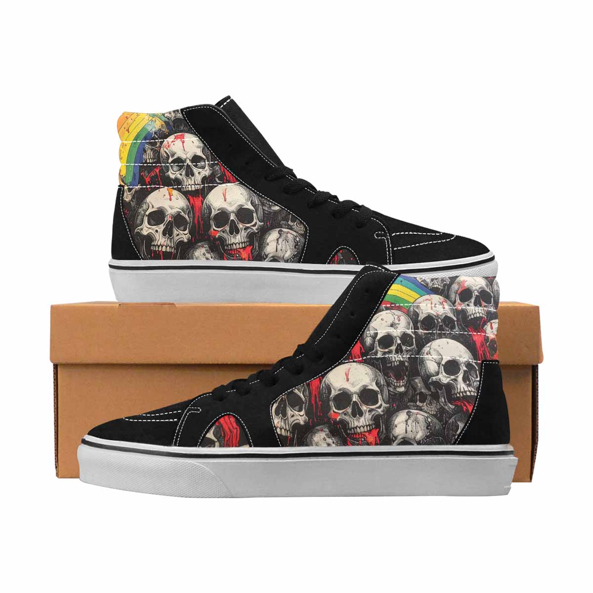 MEN'S Skulls Black & Red Ink High Top Canvas Bold Print Melting Art Sneakers