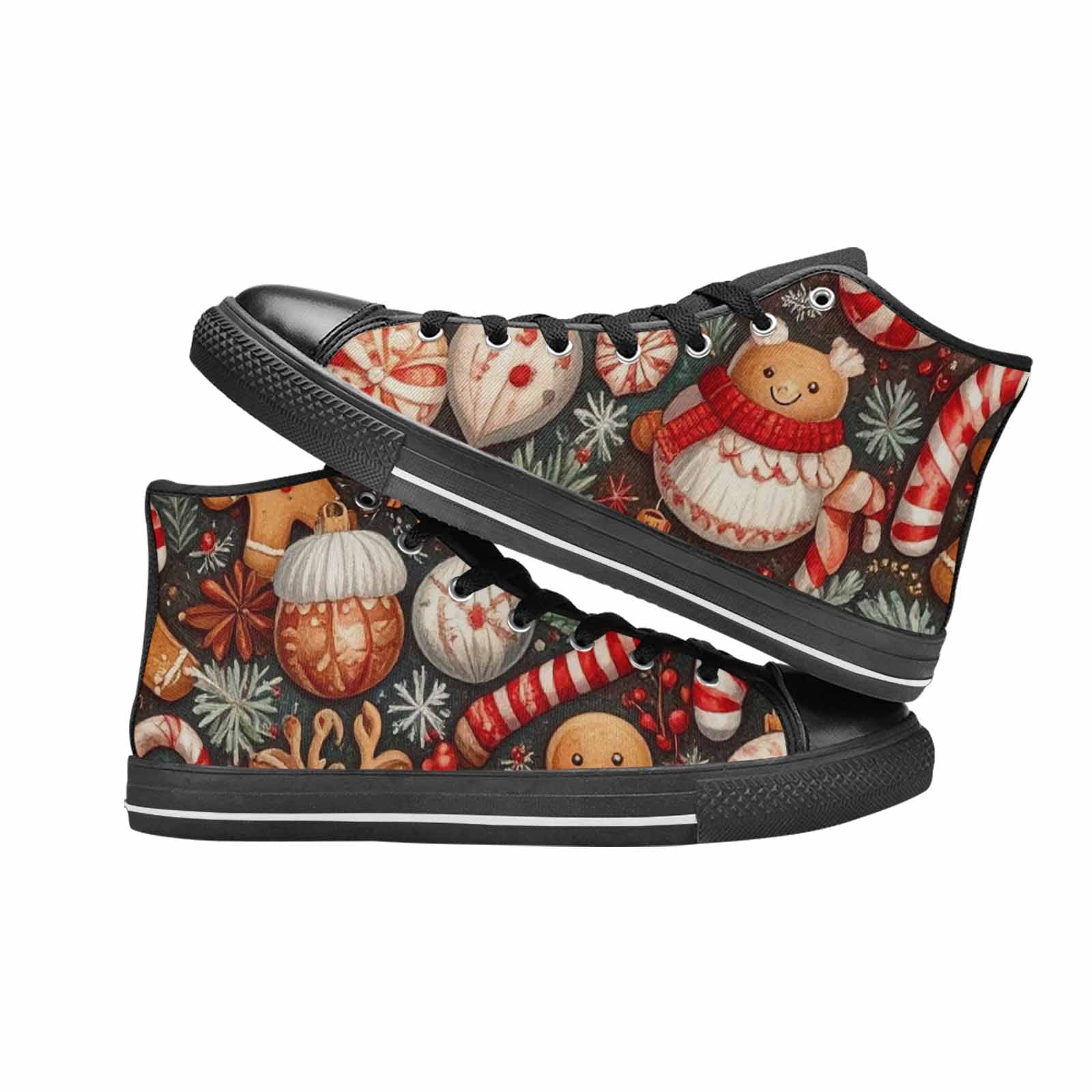 MEN'S Christmas Holly Snowflake High Top Canvas Surreal Custom Sneakers