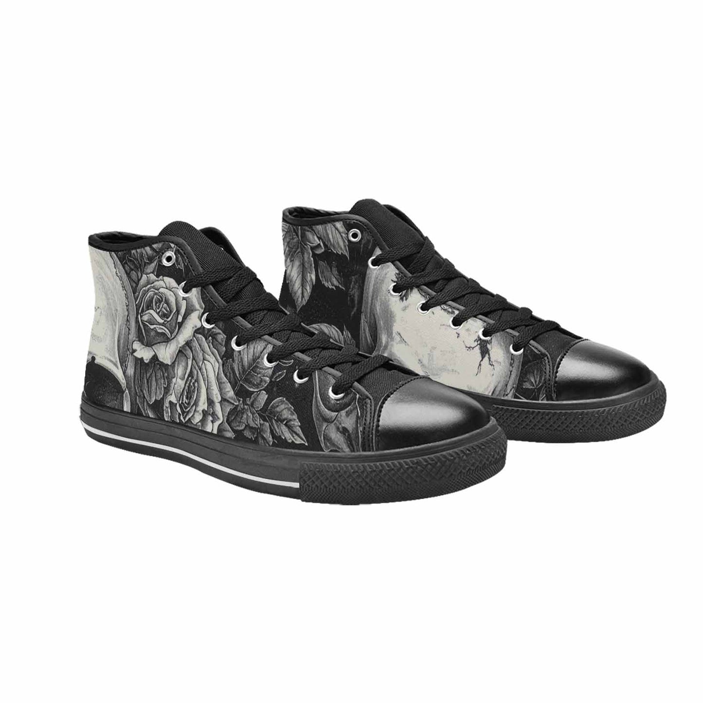 WOMEN'S Skulls Roses Pen Ink High Top Canvas Vivid Custom Shoes