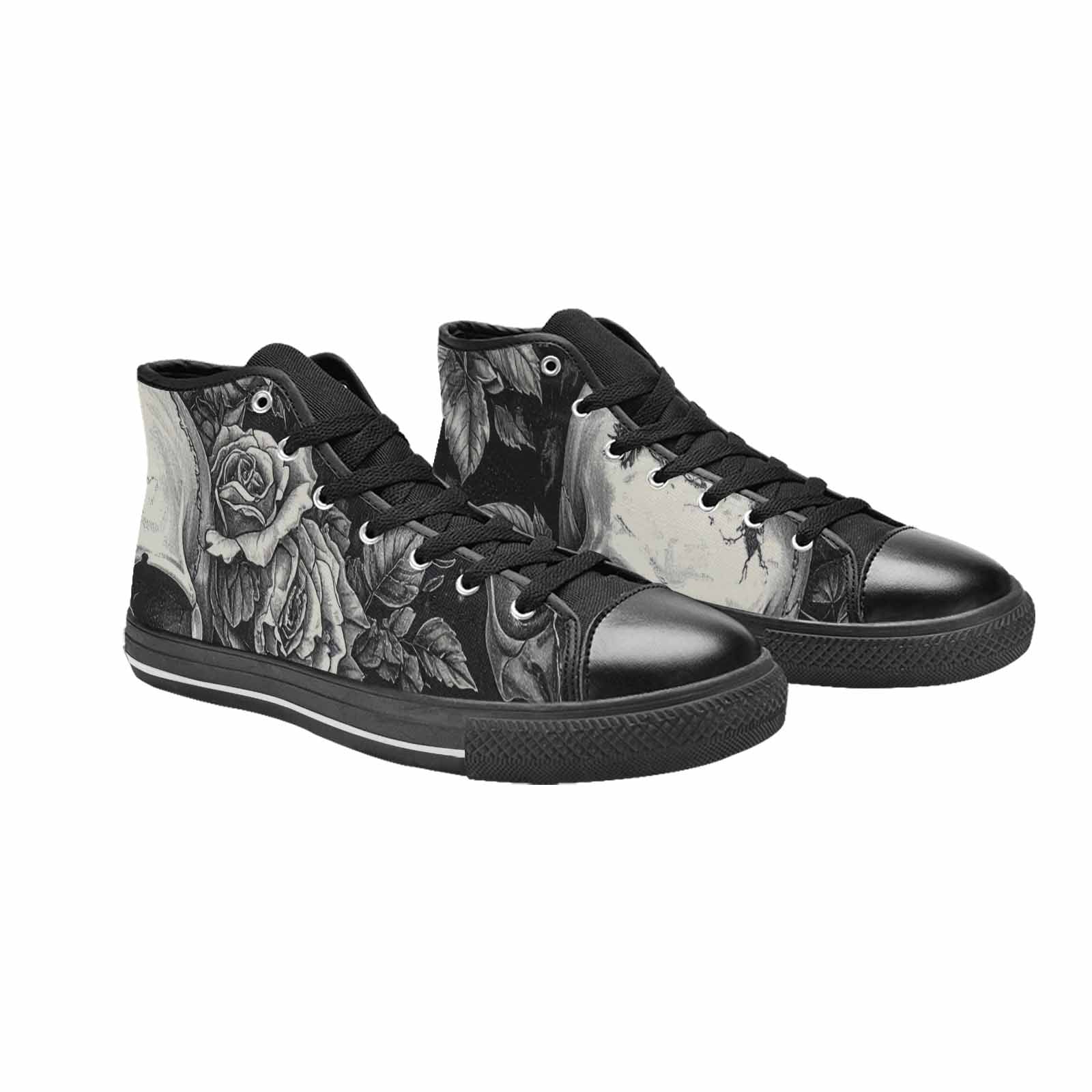 WOMEN'S Skulls Roses Pen Ink High Top Canvas Vivid Custom Shoes