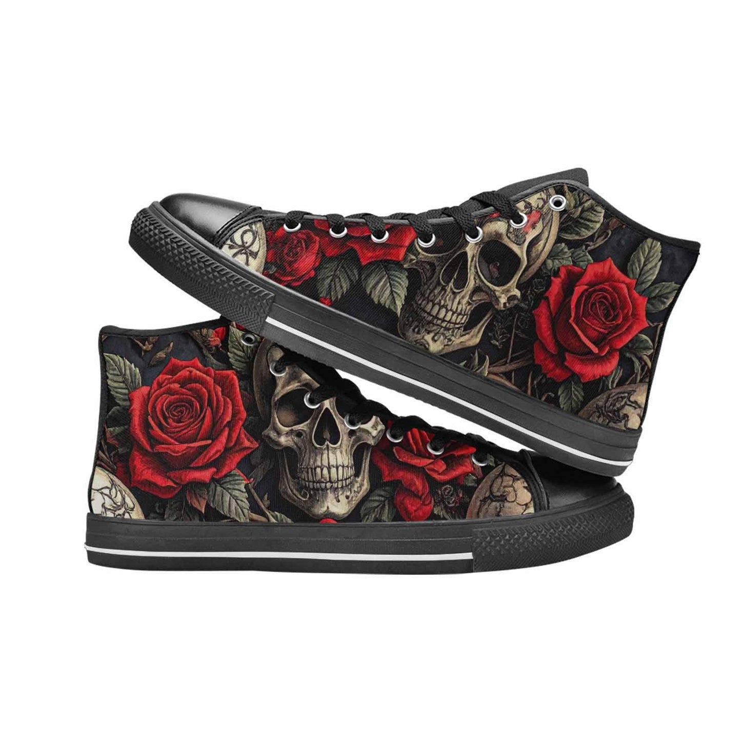 WOMEN'S Gothic Skulls Roses High Top Canvas Cottagecore Custom Sneakers