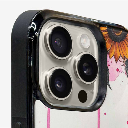 iPhone 16 Pro Case — Sunflower Burst Black Pink Ink Sunflowers, Custom Art Phone Cover