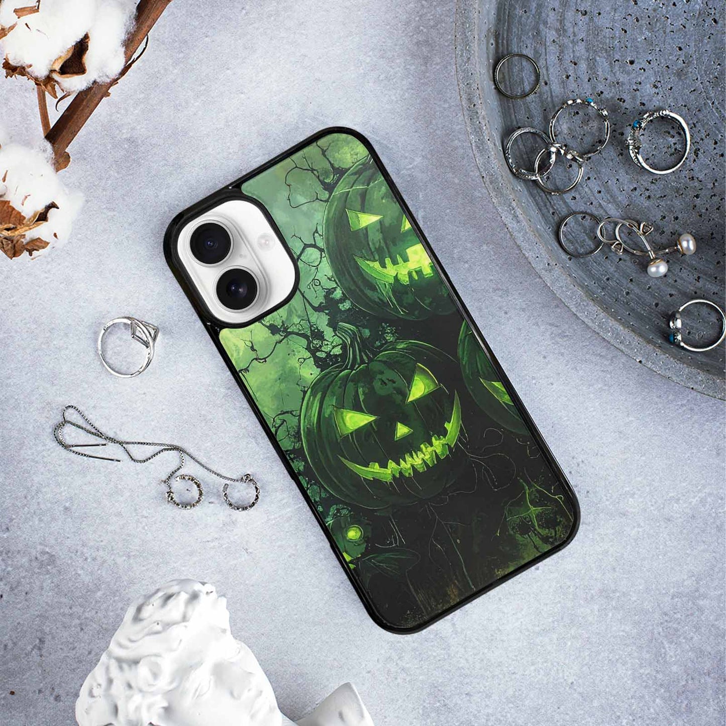 iPhone 16 Plus Case — Halloween Glowing Jackolantern Personalized Phone Cover, Unique Phone Case Design