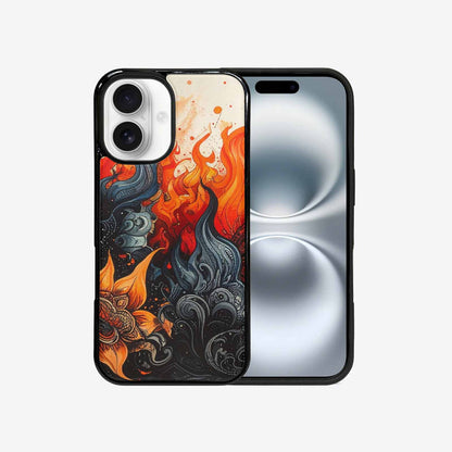 iPhone 16 Case — Flame Burst Black Red Ink Flame, Custom Phone Case