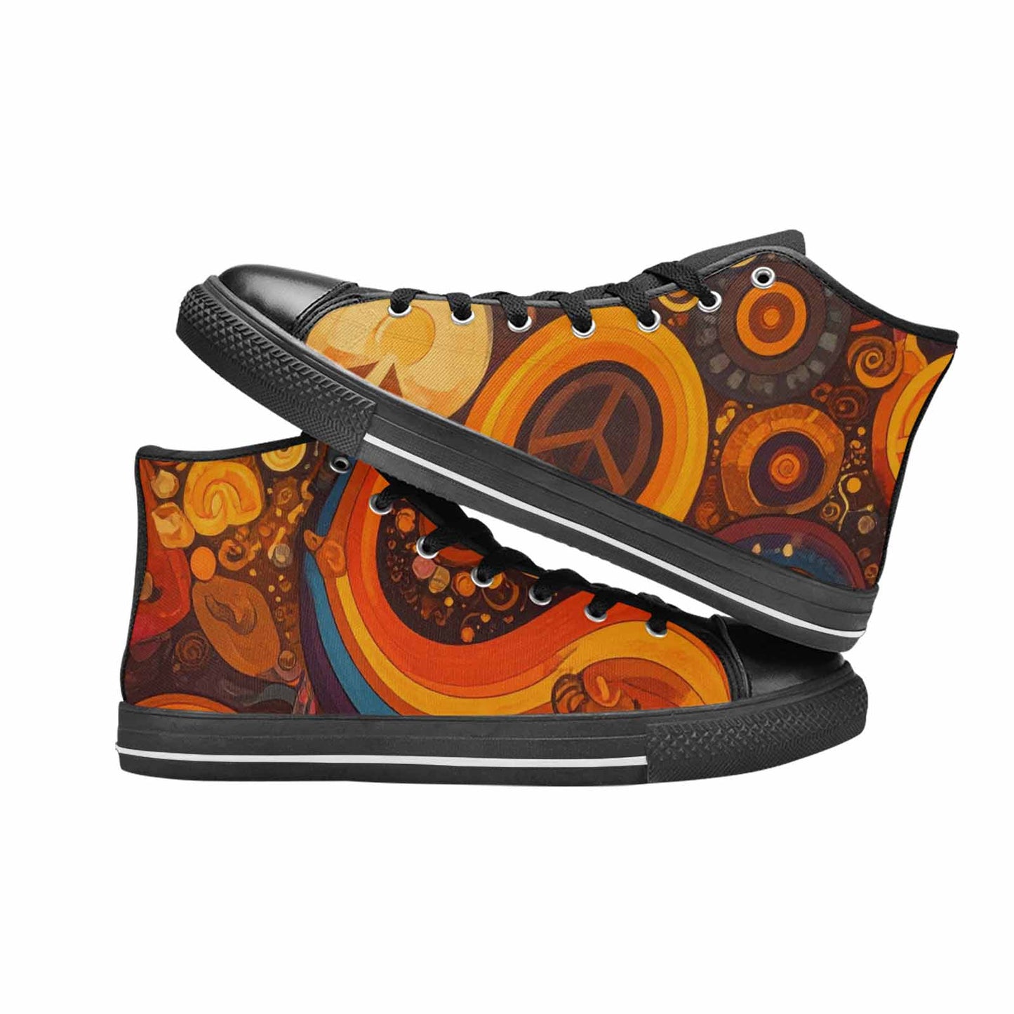 WOMEN'S Groovy 70S Peace High Top Canvas Grunge Custom Shoes