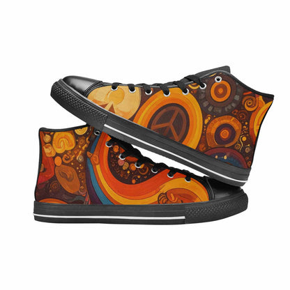 WOMEN'S Groovy 70S Peace High Top Canvas Grunge Custom Shoes