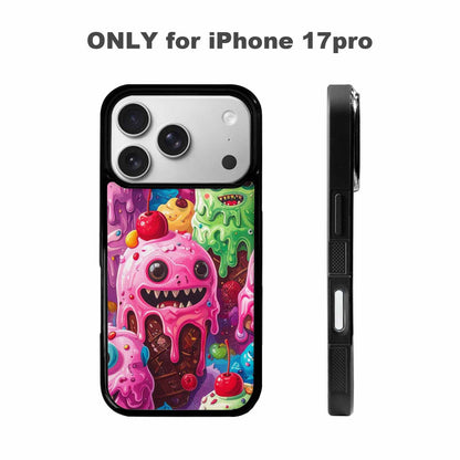 iPhone 17 Pro Case — Melting Icecream Monster Cherry Original Art, Custom Printed Phone Case