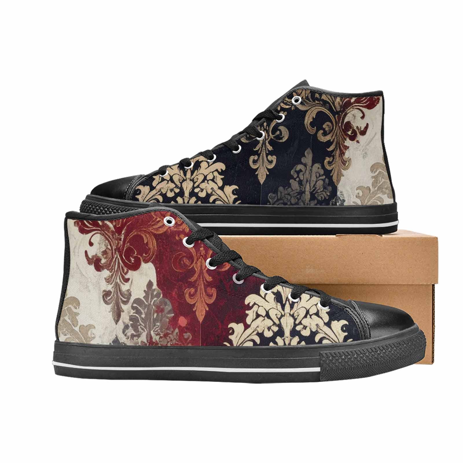 WOMEN'S Damask Ornamental Wallpaper High Top Canvas Aesthetic Custom Sneakers