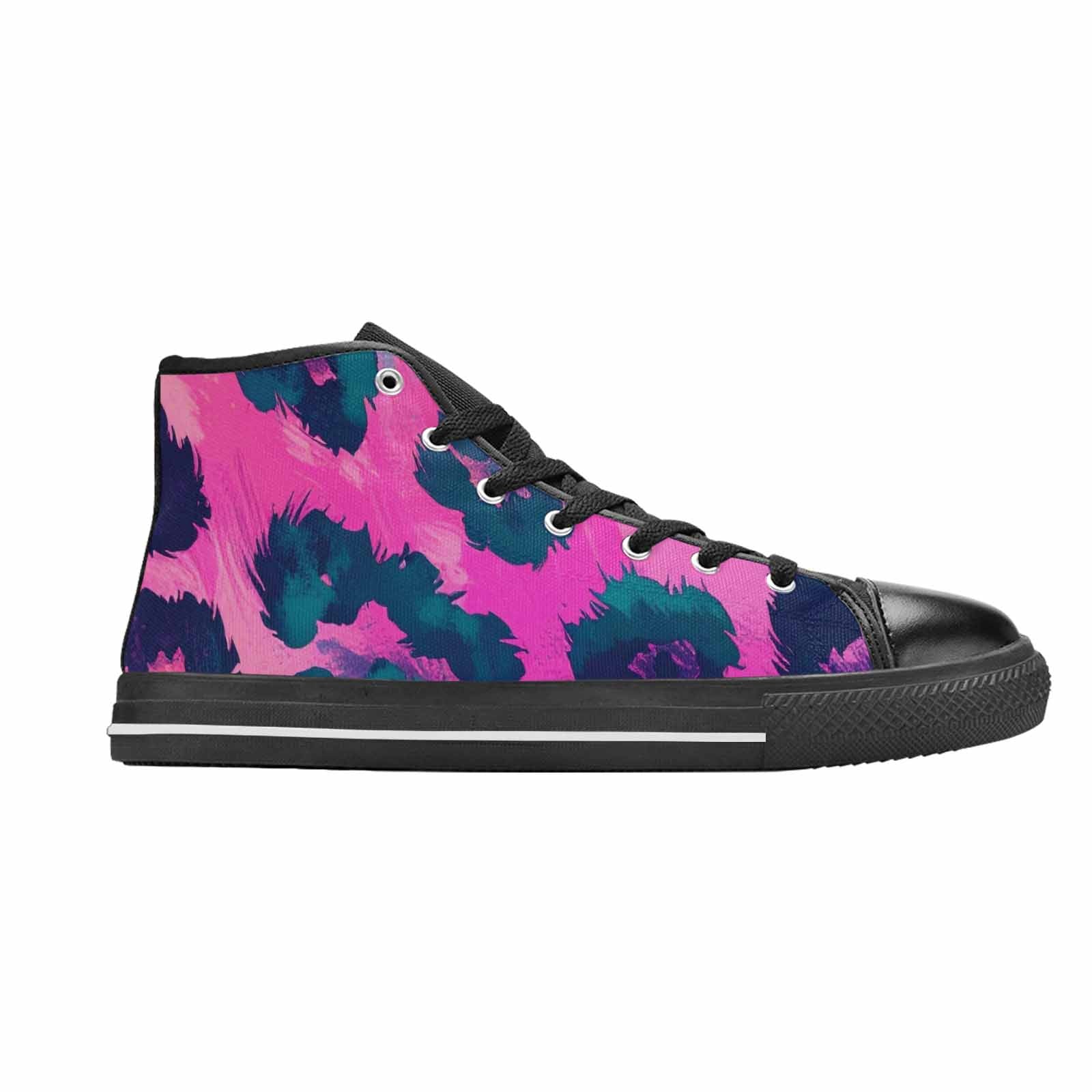 MEN'S Leopard Neon Pink Teal Airbrush High Top Canvas Aesthetic Sneakers
