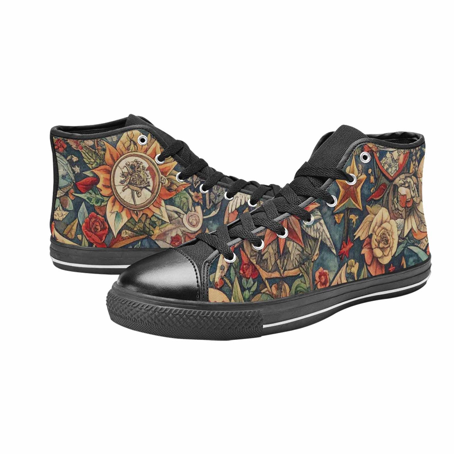 WOMEN'S Old School Tattoo High Top Canvas Cottagecore Custom Sneakers