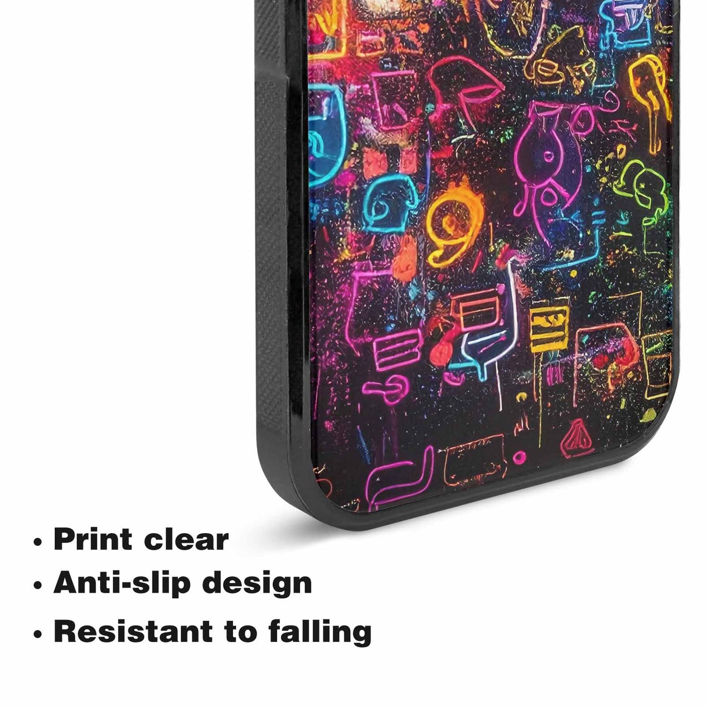 iPhone 15 Plus Case — Neon Glow Outline Icon Pattern Hundreds, Custom Made Phone Cover