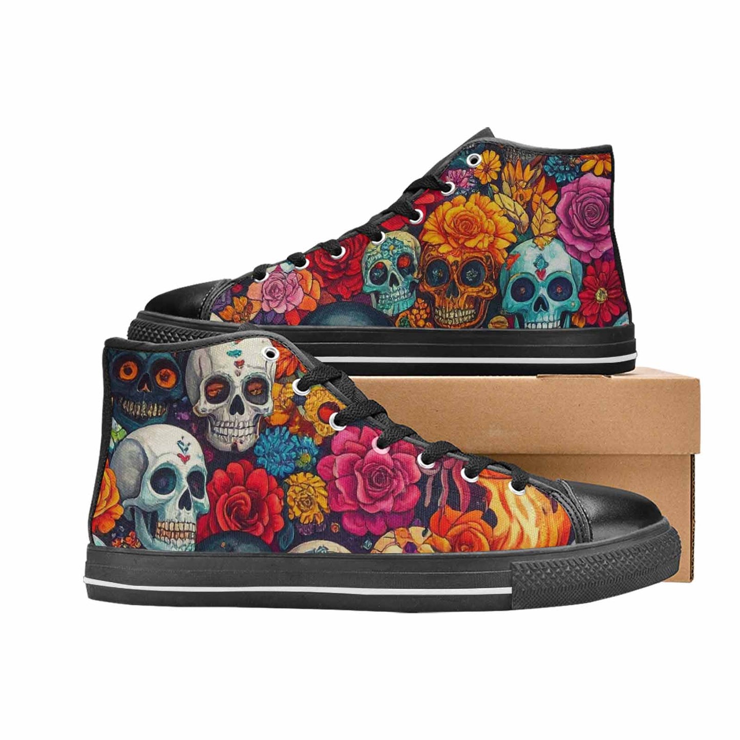 WOMEN'S Skull High Top Canvas Grunge Sneakers