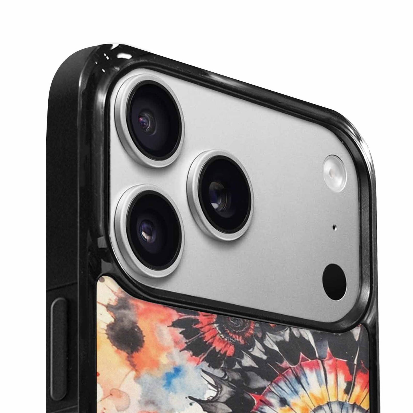 iPhone 17 Pro Case — Tie Dye Swirls Black Red Tie, Custom Phone Case