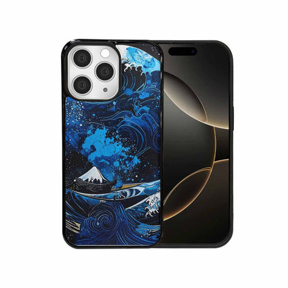 iPhone 15 Pro Max Case — Nautical Wave Black Blue Ink Wave, Custom Made Phone Cover