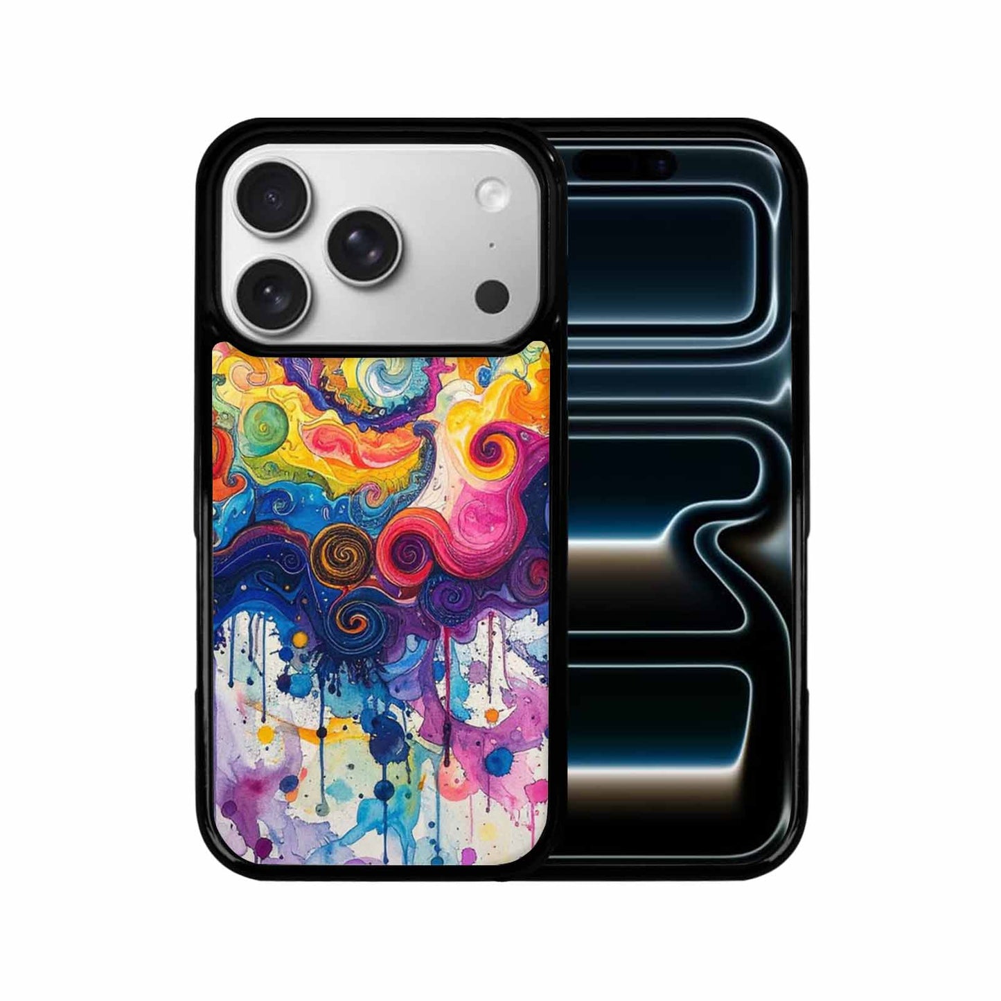 iPhone 17 Pro Case — Tie Dye Swirls Black Blue Tie, Original Design Phone Case