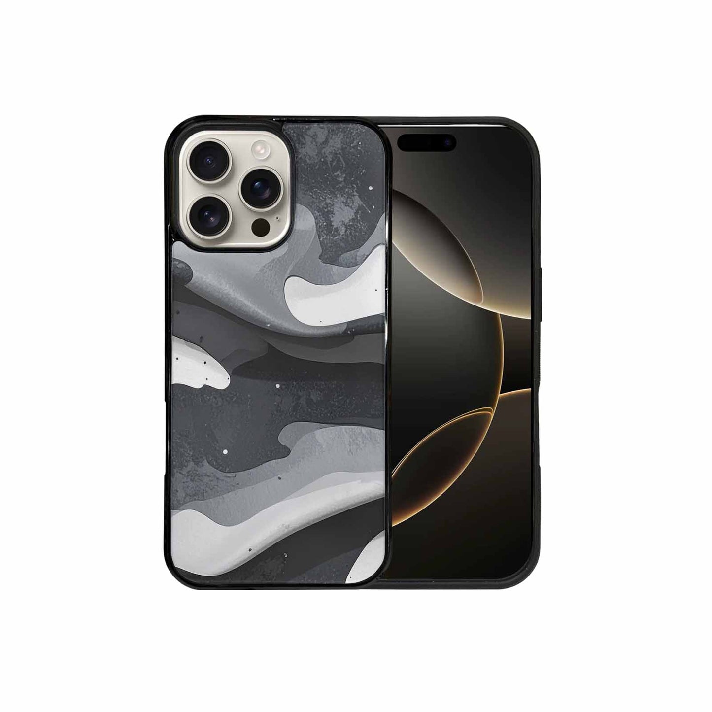 iPhone 16 Pro Max Case — Grey Camo Print, Custom Designed Case Cover