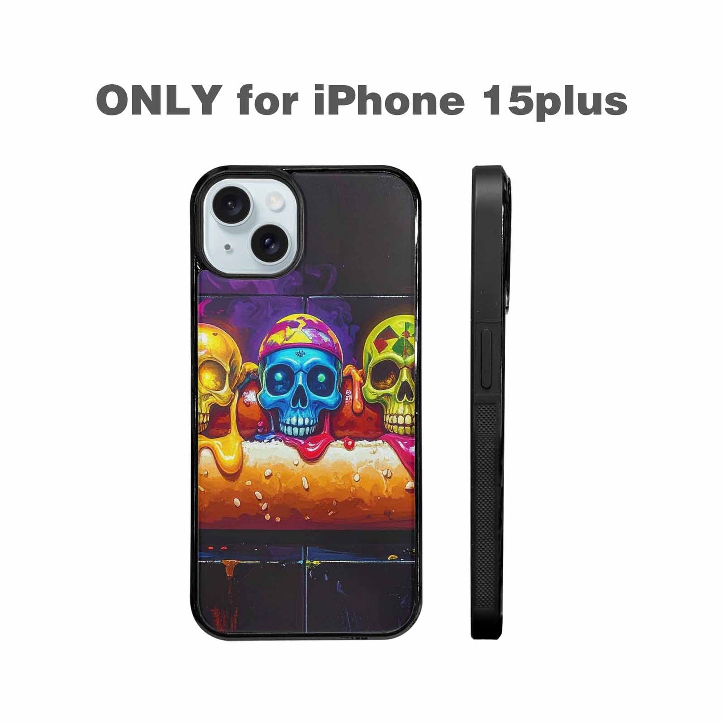 iPhone 15 Plus Case — Toxic Skeleton Hot Dog Eye Small, Custom Designed Case Cover