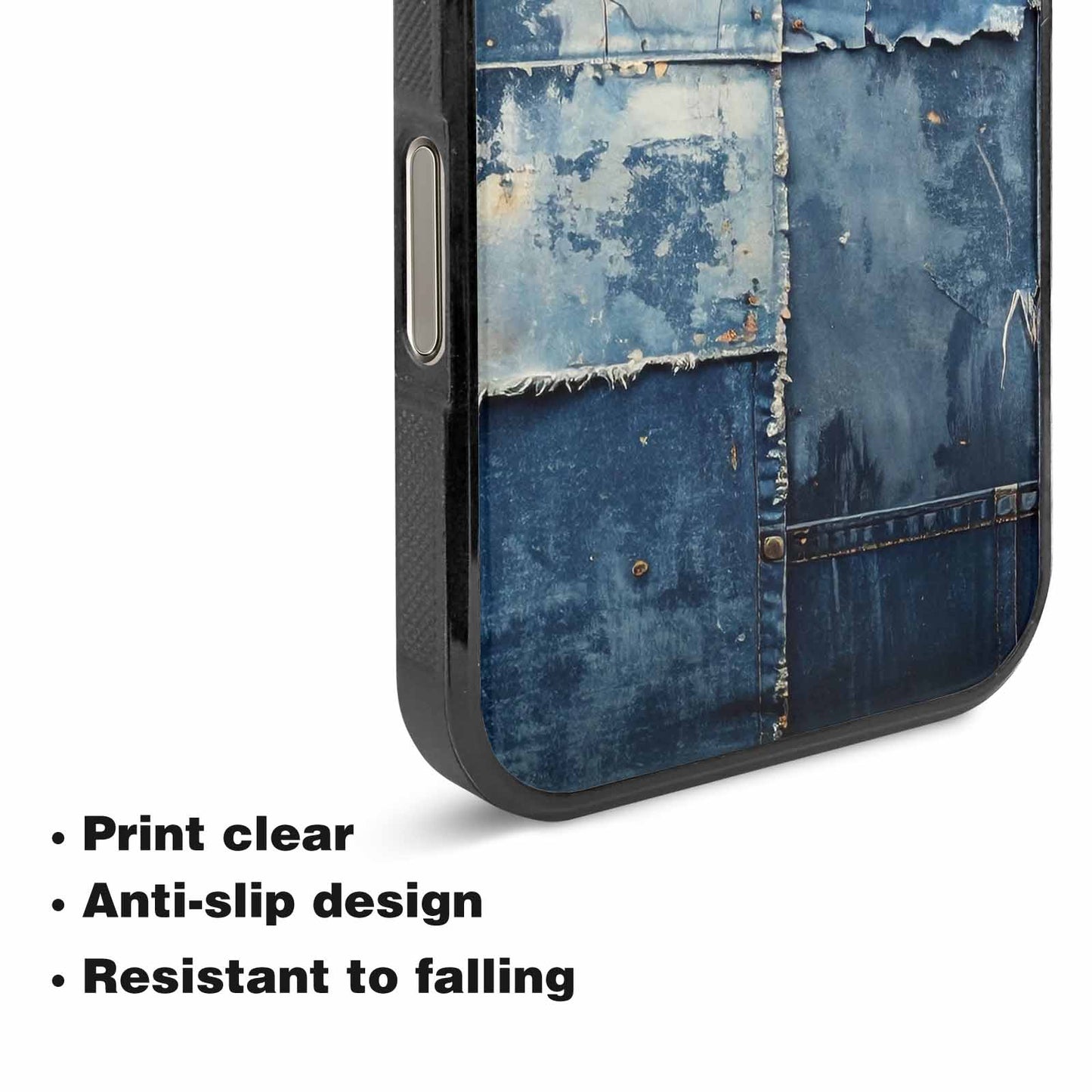 iPhone 16 Pro Max Case — Denim Distressed Textures Print Edge To, Customized Protective Case