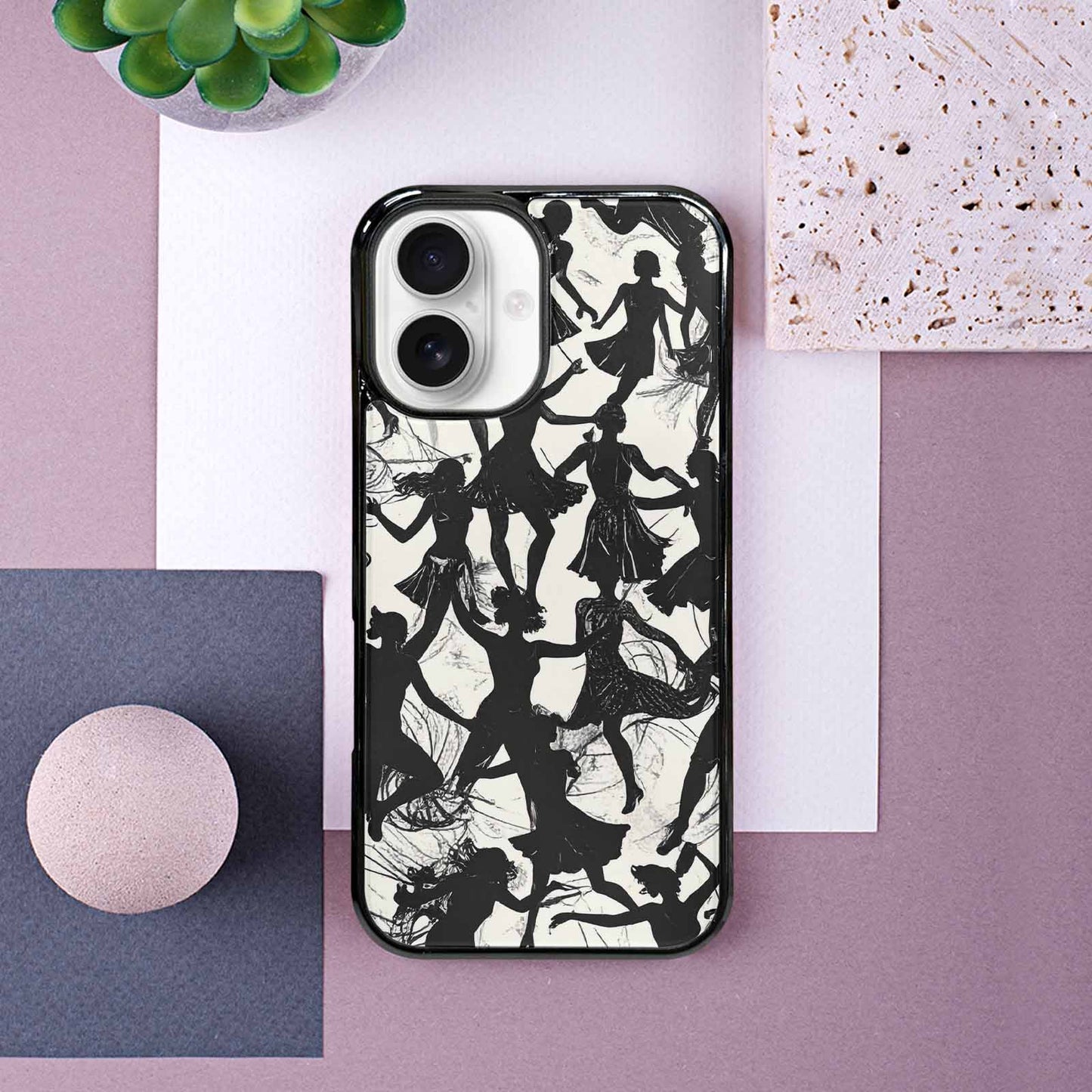 iPhone 16 Case — Bold Dancing Figure Line Art Pattern, Custom Designed Case Cover