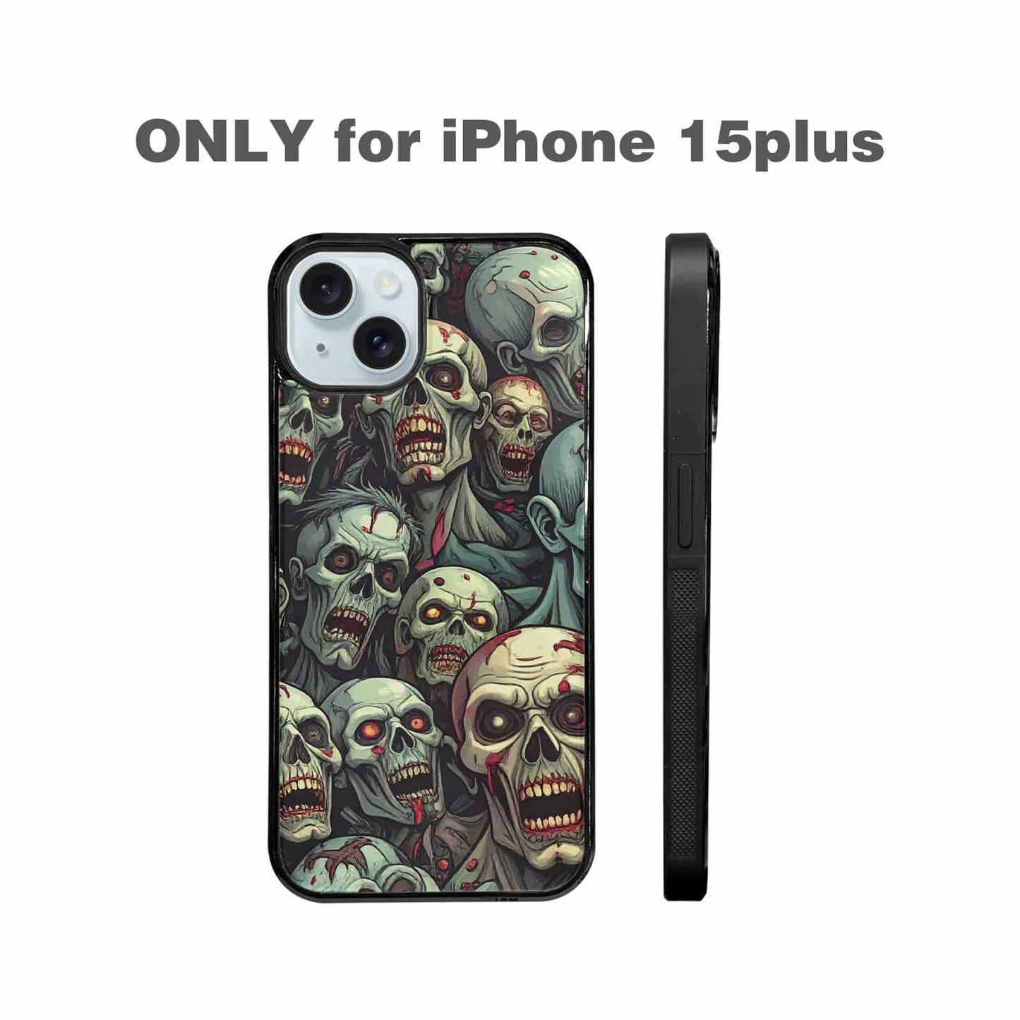 iPhone 15 Plus Case — Zombie Head Pattern Hundreds Of Small, Custom Print Case Cover