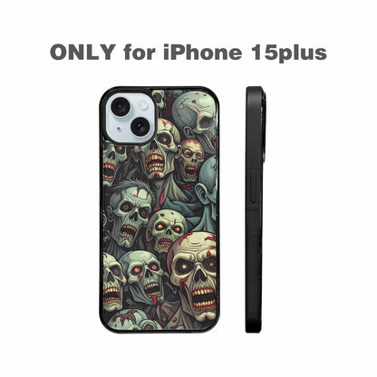 iPhone 15 Plus Case — Zombie Head Pattern Hundreds Of Small, Custom Print Case Cover