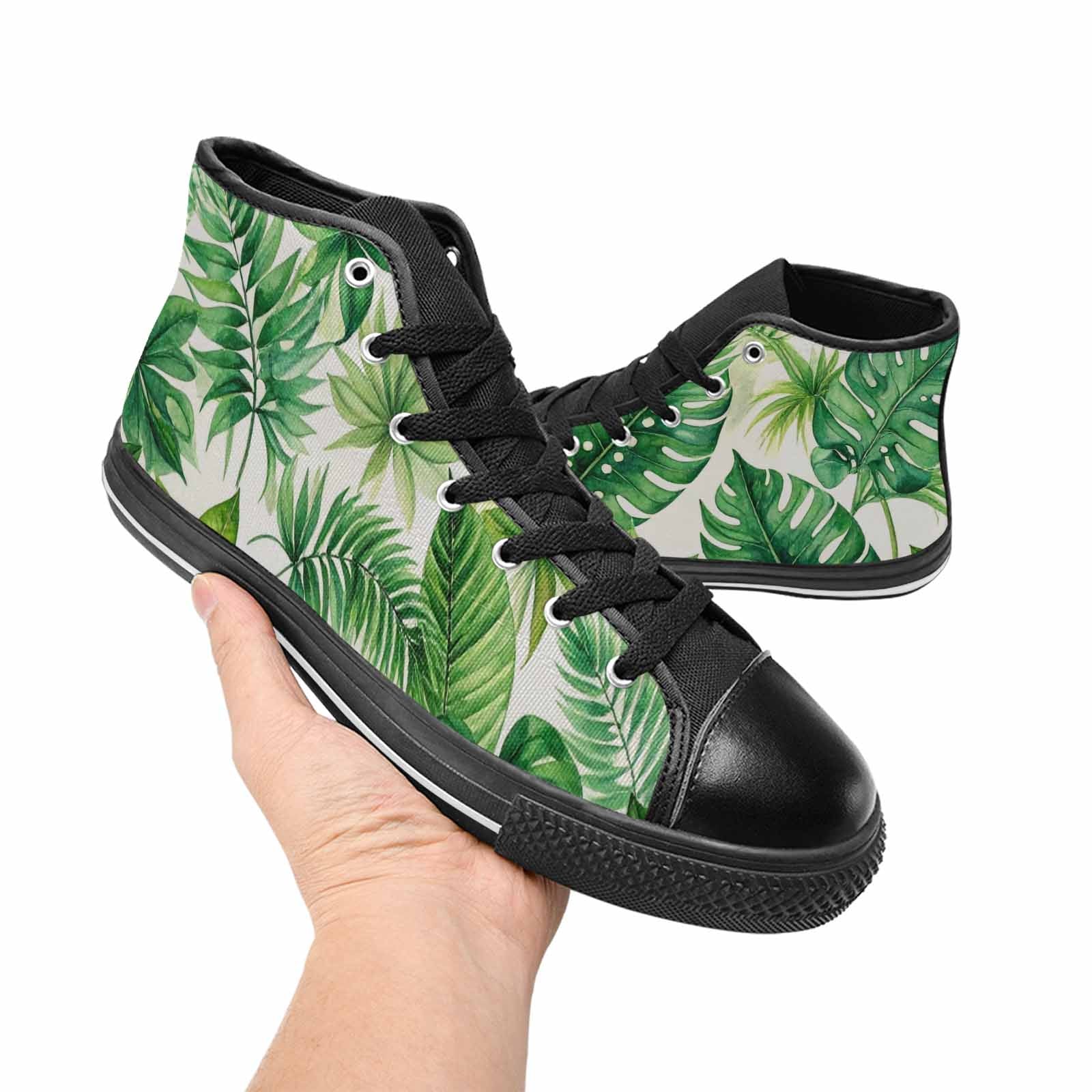 MEN'S Seven-Point Palmate Leaf High Top Canvas Vibrant Chaos Custom Sneakers