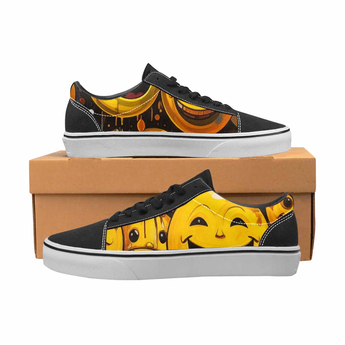 WOMEN'S Melting Moon Smiley — Lace-Up Canvas Melting Art Custom Sneakers