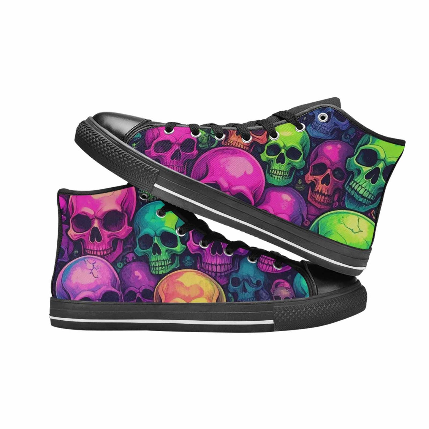 MEN'S Skulls - Neon High Top Canvas Dreamcore Custom Sneakers
