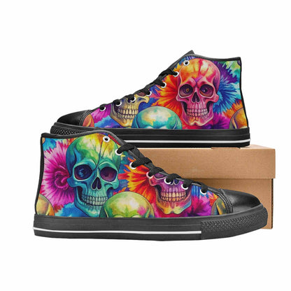 MEN'S Tie Dye Skulls Print High Top Canvas Vivid Custom Shoes