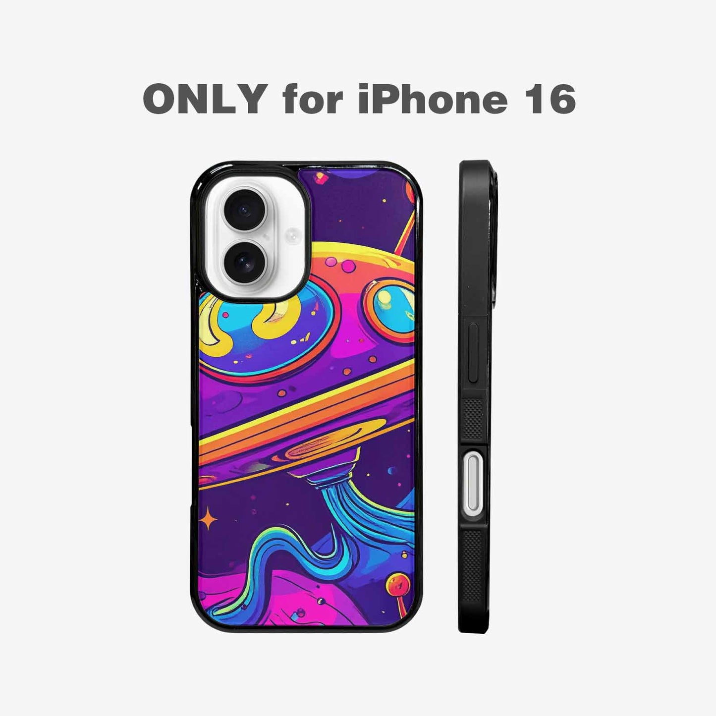 iPhone 16 Case — Alien Ufo Cartoon Art Pattern Groovy, Personalized Phone Case