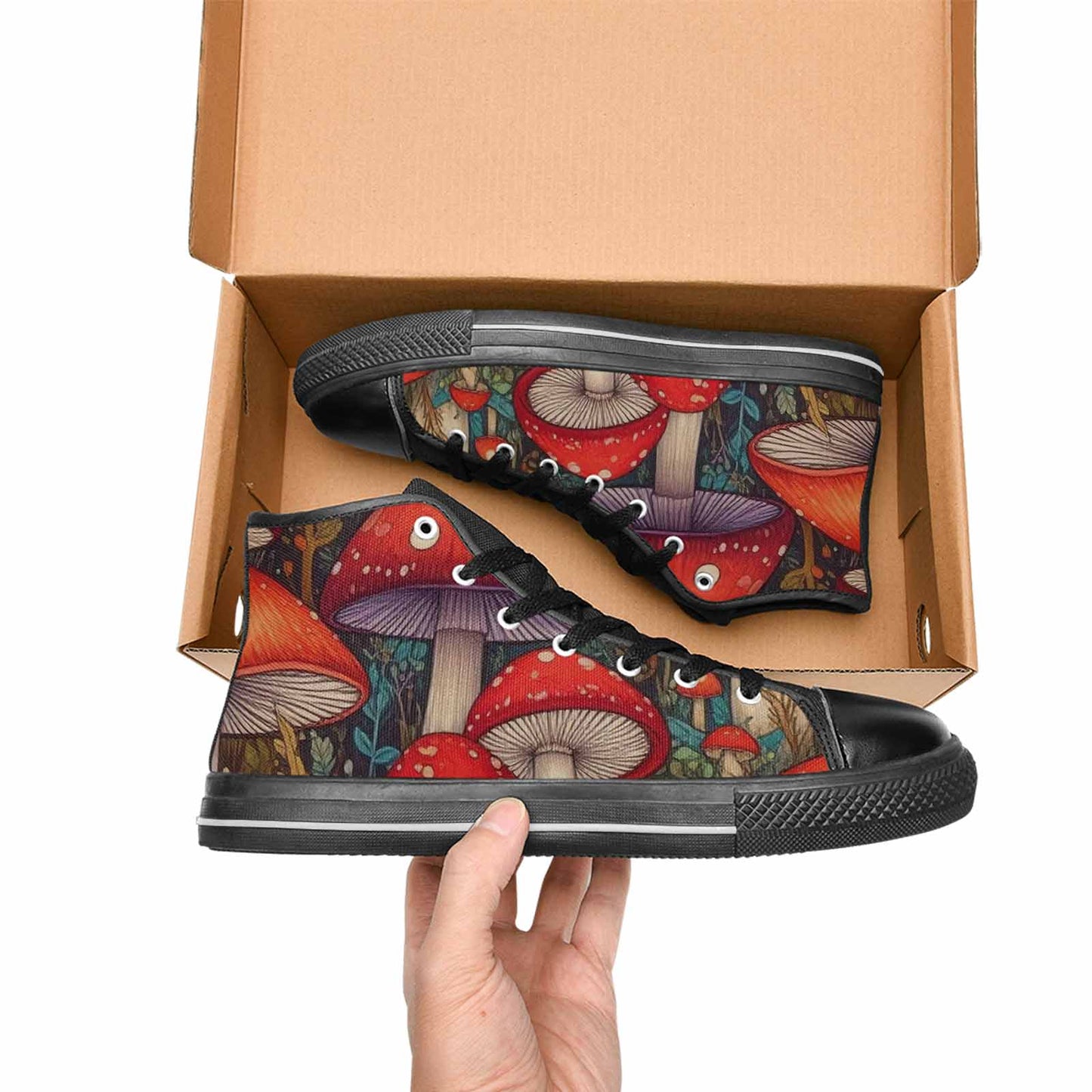 MEN'S Mushroom High Top Canvas Neon Fantasy Custom Sneakers
