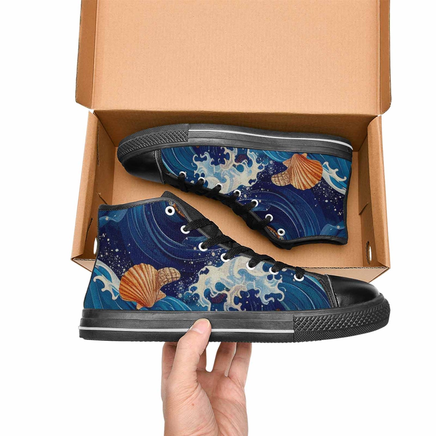 MEN'S Ocean Wave High Top Canvas Cottagecore Custom Shoes