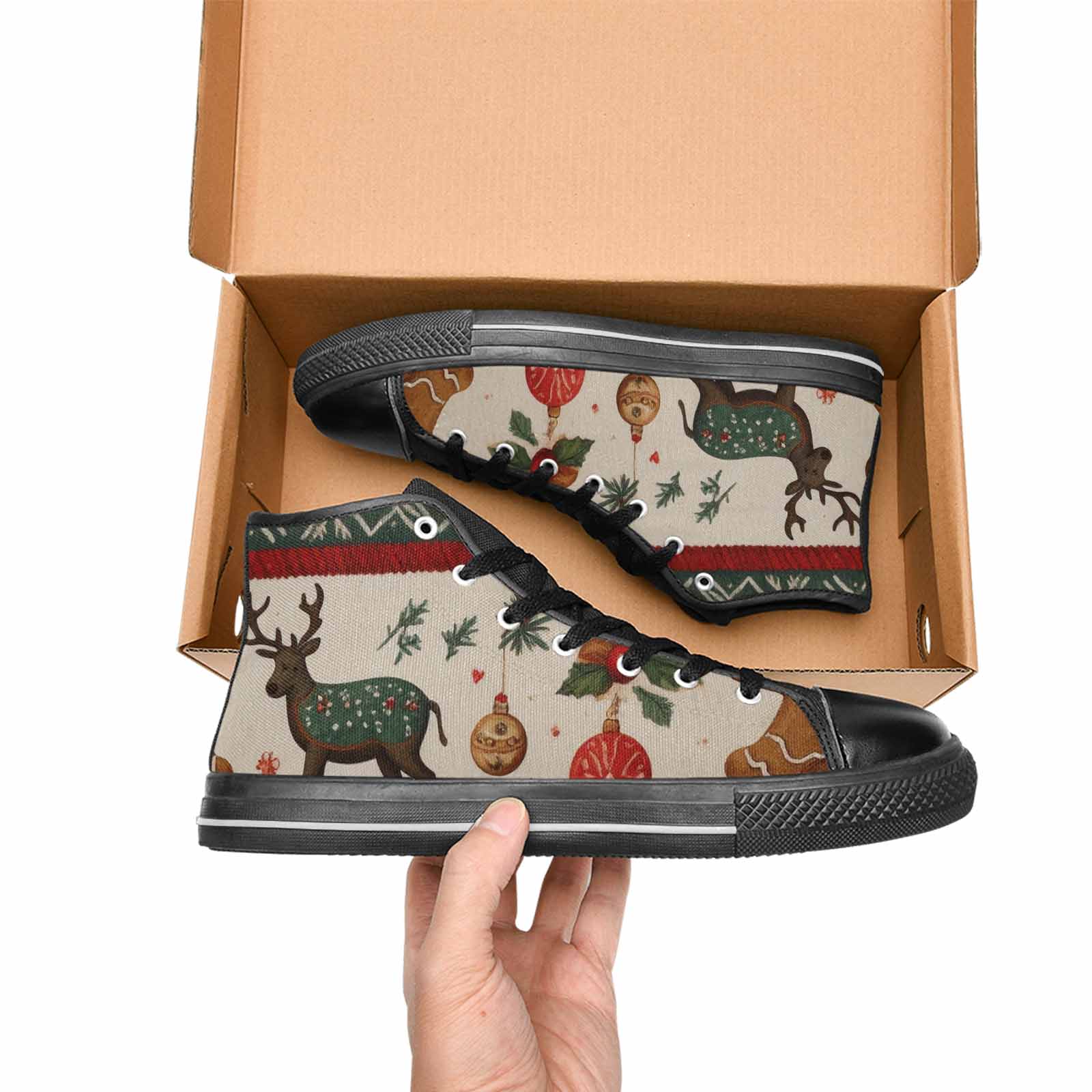 WOMEN'S Christmas Holly Snowflake High Top Canvas Dark Academia Custom Sneakers