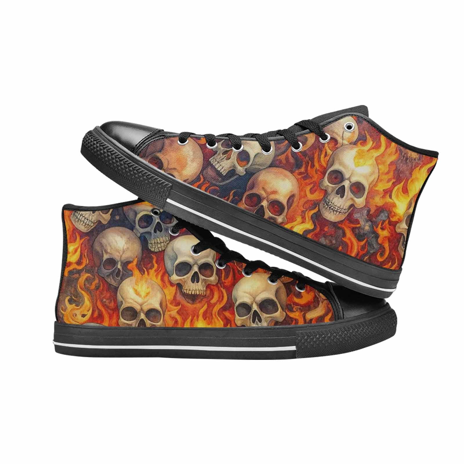 MEN'S Skulls - Flaming High Top Canvas Grunge Custom Shoes