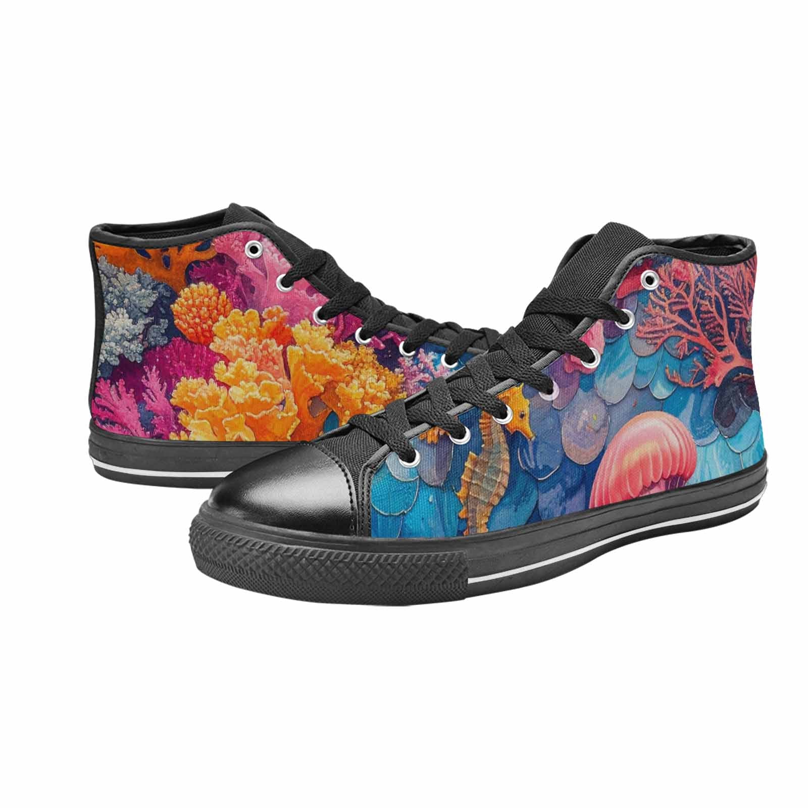 MEN'S Fish Scale Coral High Top Canvas Wallpaper Art Sneakers