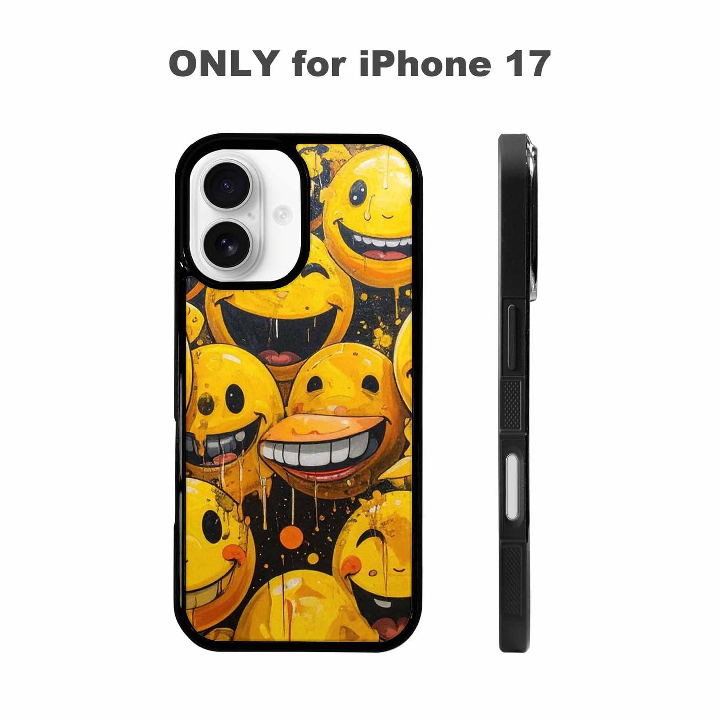 iPhone 17 Case — Melting Moon Smiley Yellow Original Art, Custom Phone Case