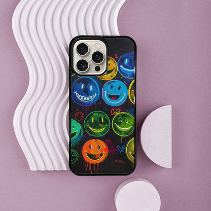 iPhone 16 Pro Max Case — Smiley Faces Glow Smiley Faces Pattern, Custom Print Case Cover
