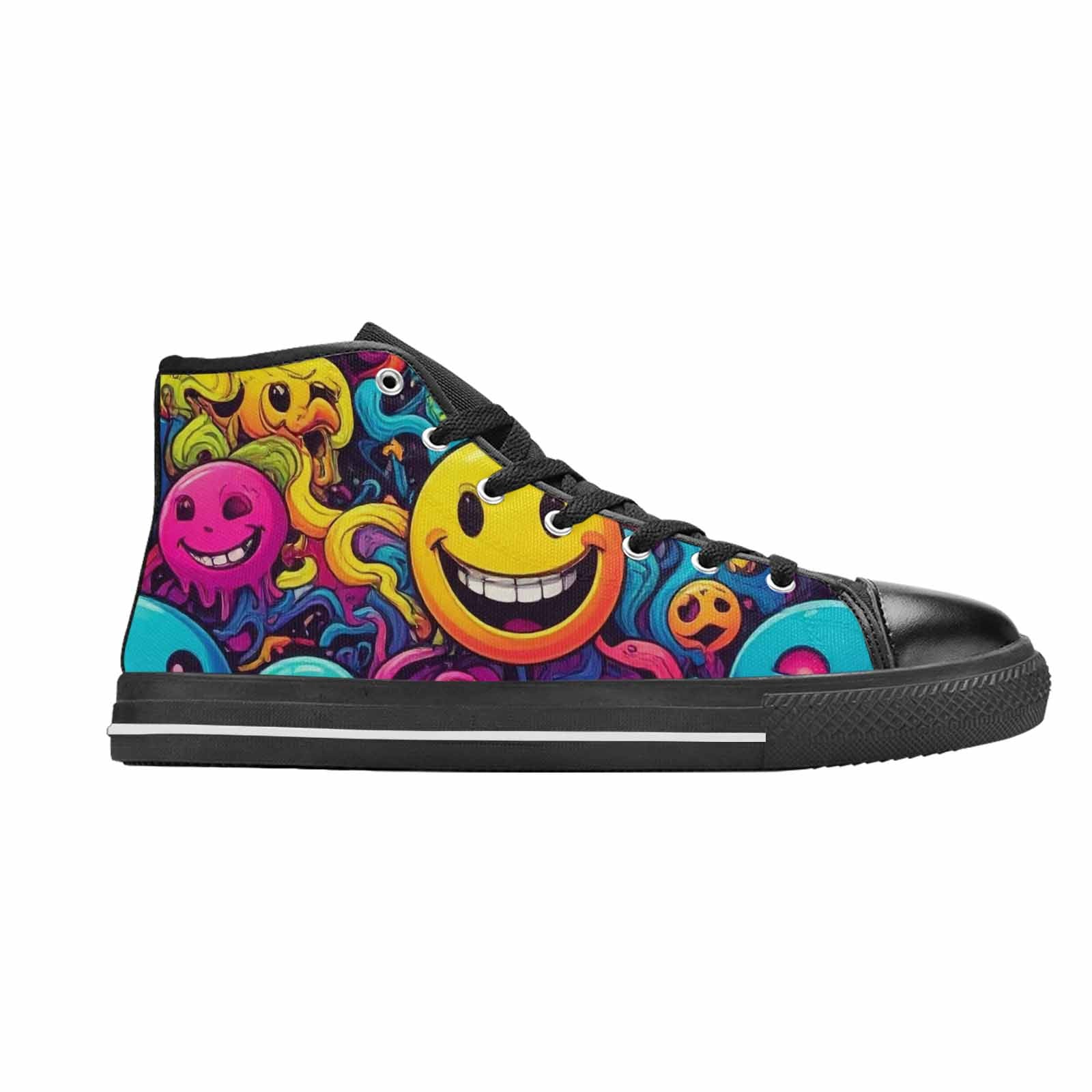 MEN'S Yellow Smiley Face High Top Canvas Neon Fantasy Custom Shoes