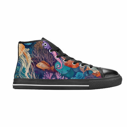 WOMEN'S Fish Scale Coral High Top Canvas Grunge Custom Sneakers