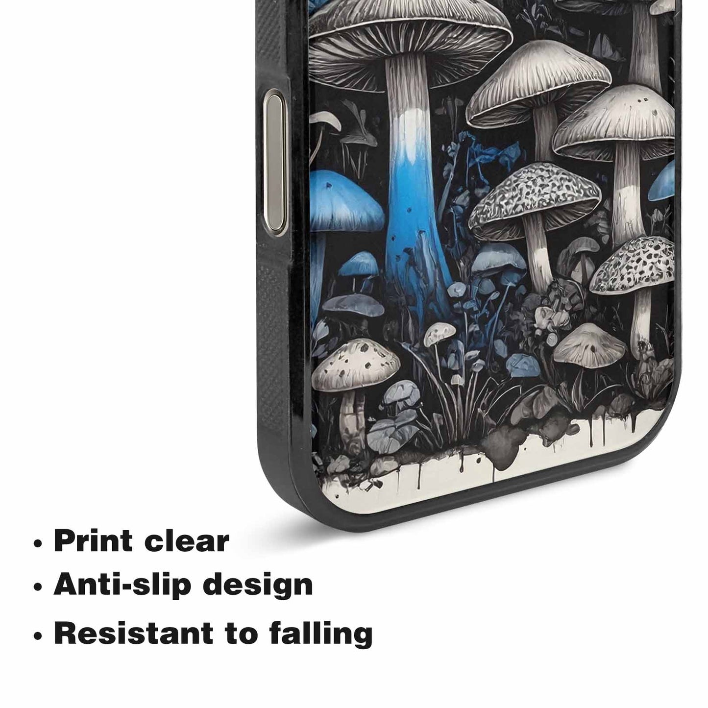 iPhone 16 Pro Case — Mushrooms General Black Blue Ink Mushrooms, Custom Print Case Cover